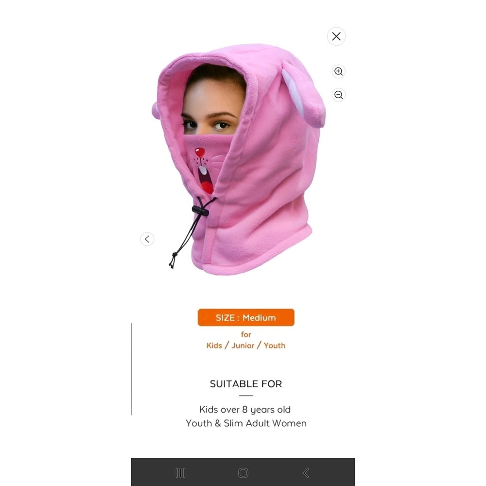 Balaclava Double Polar Fleece Facemask Pink Bunny Size M Junior/Small Adult